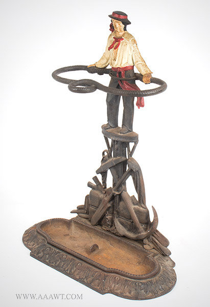 Umbrella Stand, Sailor in Crow's Nest, Whaling, Cast Iron, Original Paint
Anonymous, Circa 1875 to 1900, angle view
